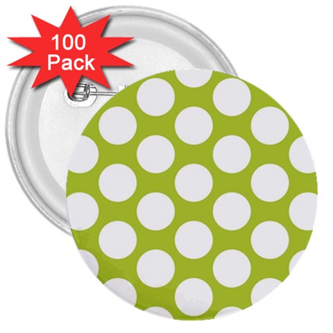 Spring Green Polkadot 3  Button (100 pack) from ArtsNow.com Front