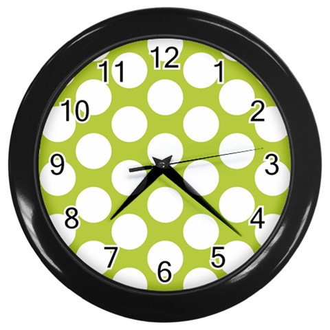 Spring Green Polkadot Wall Clock (Black) from ArtsNow.com Front