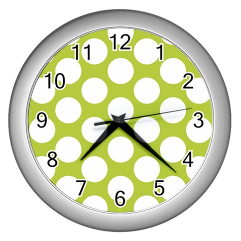 Spring Green Polkadot Wall Clock (Silver) from ArtsNow.com Front