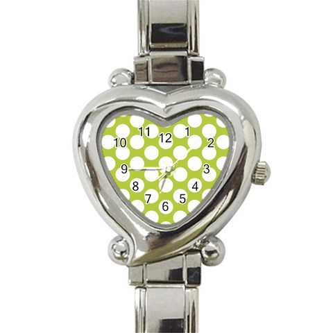 Spring Green Polkadot Heart Italian Charm Watch  from ArtsNow.com Front