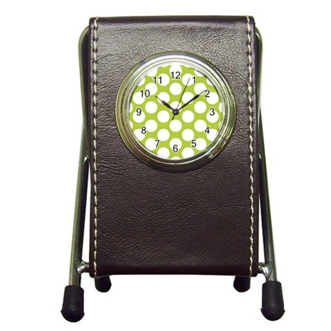 Spring Green Polkadot Stationery Holder Clock from ArtsNow.com Front