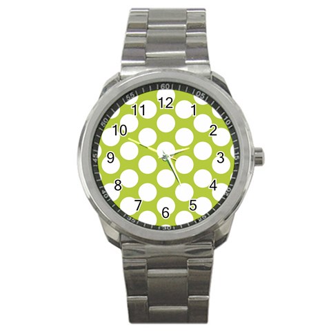 Spring Green Polkadot Sport Metal Watch from ArtsNow.com Front