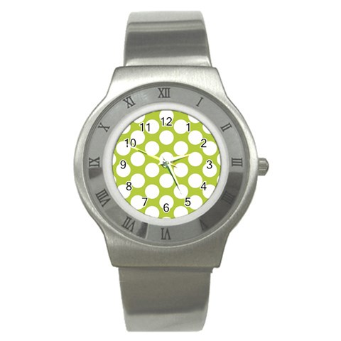 Spring Green Polkadot Stainless Steel Watch (Slim) from ArtsNow.com Front