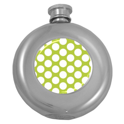 Spring Green Polkadot Hip Flask (Round) from ArtsNow.com Front