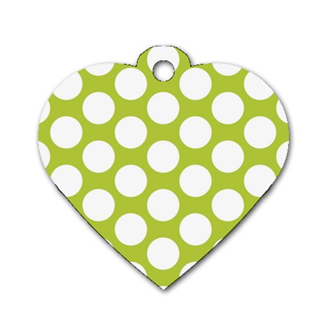 Spring Green Polkadot Dog Tag Heart (Two Sided) from ArtsNow.com Front