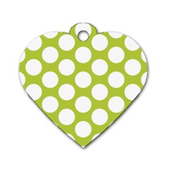 Spring Green Polkadot Dog Tag Heart (Two Sided) from ArtsNow.com Front