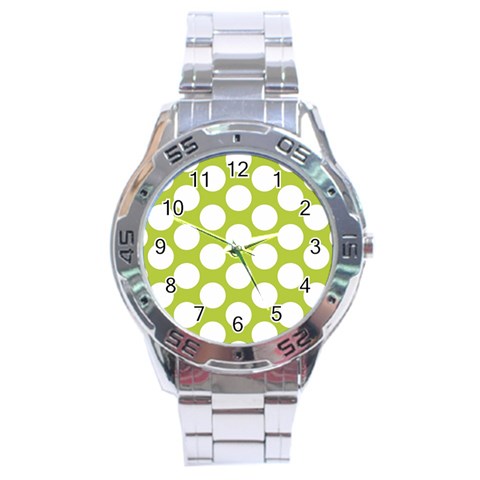 Spring Green Polkadot Stainless Steel Watch from ArtsNow.com Front