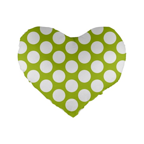 Spring Green Polkadot 16  Premium Heart Shape Cushion  from ArtsNow.com Front