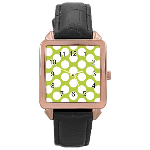 Spring Green Polkadot Rose Gold Leather Watch  from ArtsNow.com Front