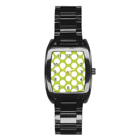 Spring Green Polkadot Stainless Steel Barrel Watch from ArtsNow.com Front