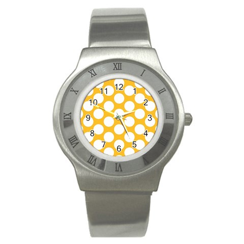 Sunny Yellow Polkadot Stainless Steel Watch (Slim) from ArtsNow.com Front