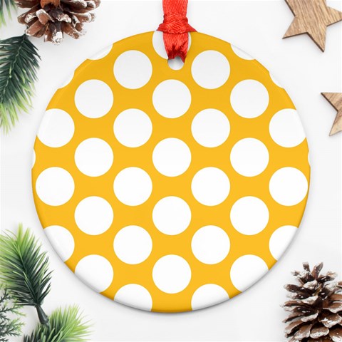 Sunny Yellow Polkadot Round Ornament (Two Sides) from ArtsNow.com Back