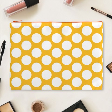 Sunny Yellow Polkadot Cosmetic Bag (XL) from ArtsNow.com Front