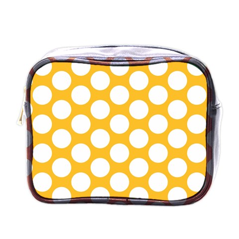 Sunny Yellow Polkadot Mini Travel Toiletry Bag (One Side) from ArtsNow.com Front