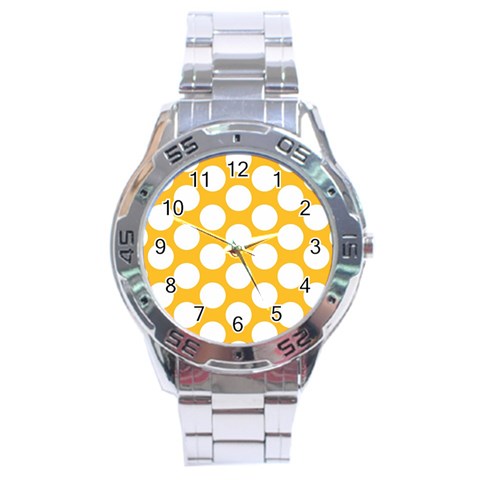 Sunny Yellow Polkadot Stainless Steel Watch from ArtsNow.com Front