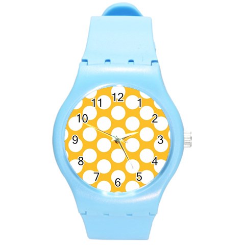 Sunny Yellow Polkadot Plastic Sport Watch (Medium) from ArtsNow.com Front