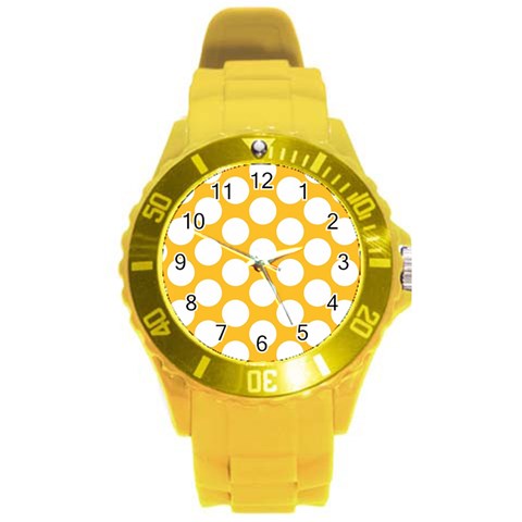 Sunny Yellow Polkadot Plastic Sport Watch (Large) from ArtsNow.com Front