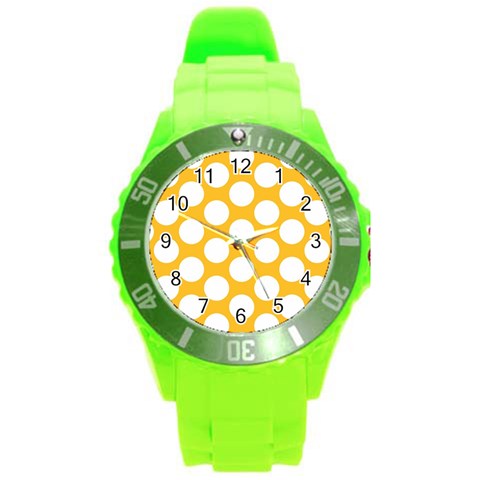 Sunny Yellow Polkadot Plastic Sport Watch (Large) from ArtsNow.com Front