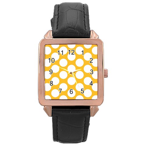 Sunny Yellow Polkadot Rose Gold Leather Watch  from ArtsNow.com Front