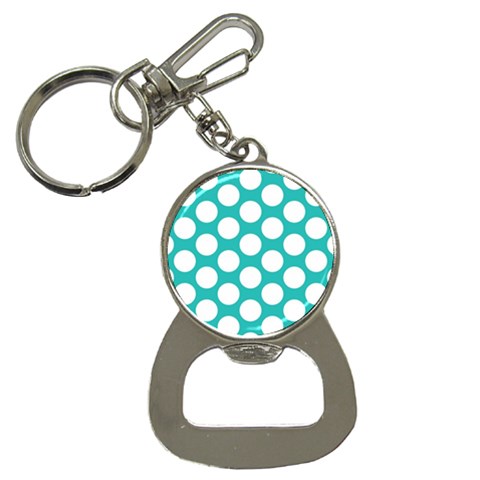 Turquoise Polkadot Pattern Bottle Opener Key Chain from ArtsNow.com Front