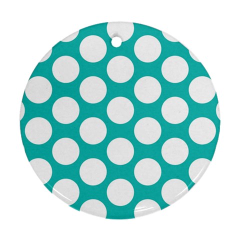 Turquoise Polkadot Pattern Round Ornament (Two Sides) from ArtsNow.com Back