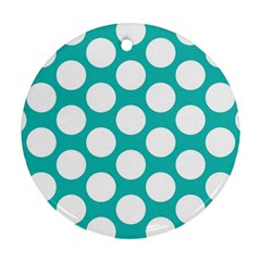 Turquoise Polkadot Pattern Round Ornament (Two Sides) from ArtsNow.com Back