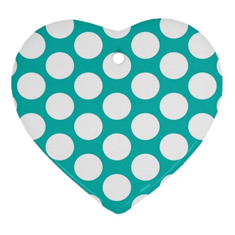 Turquoise Polkadot Pattern Heart Ornament (Two Sides) from ArtsNow.com Front