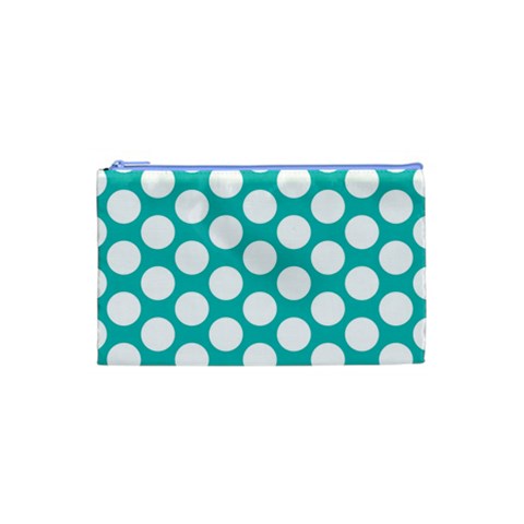 Turquoise Polkadot Pattern Cosmetic Bag (Small) from ArtsNow.com Front