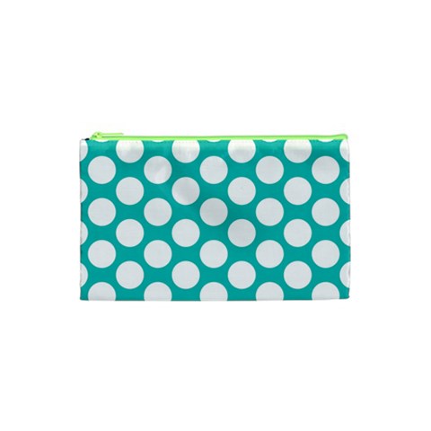 Turquoise Polkadot Pattern Cosmetic Bag (Small) from ArtsNow.com Front