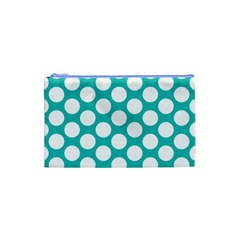 Turquoise Polkadot Pattern Cosmetic Bag (Small) from ArtsNow.com Front