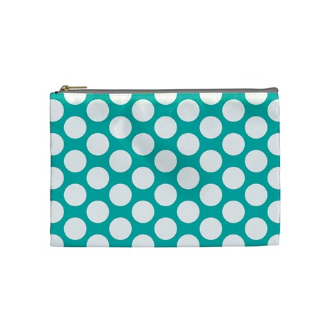 Turquoise Polkadot Pattern Cosmetic Bag (Medium) from ArtsNow.com Front