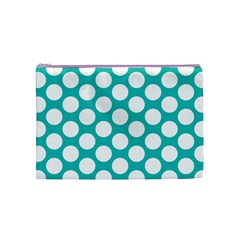 Turquoise Polkadot Pattern Cosmetic Bag (Medium) from ArtsNow.com Front