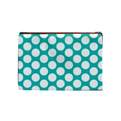 Turquoise Polkadot Pattern Cosmetic Bag (Medium) from ArtsNow.com Front