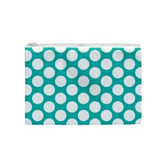 Turquoise Polkadot Pattern Cosmetic Bag (Medium) from ArtsNow.com Front