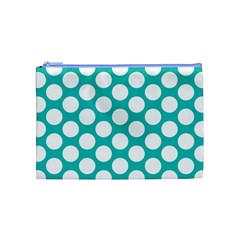 Turquoise Polkadot Pattern Cosmetic Bag (Medium) from ArtsNow.com Front