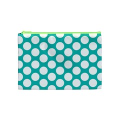 Turquoise Polkadot Pattern Cosmetic Bag (Medium) from ArtsNow.com Front