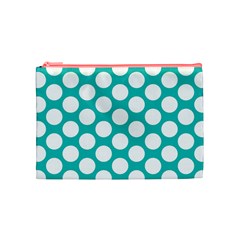 Turquoise Polkadot Pattern Cosmetic Bag (Medium) from ArtsNow.com Front