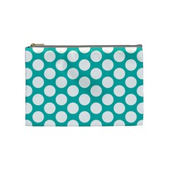 Turquoise Polkadot Pattern Cosmetic Bag (Medium) from ArtsNow.com Front