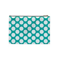 Turquoise Polkadot Pattern Cosmetic Bag (Medium) from ArtsNow.com Back