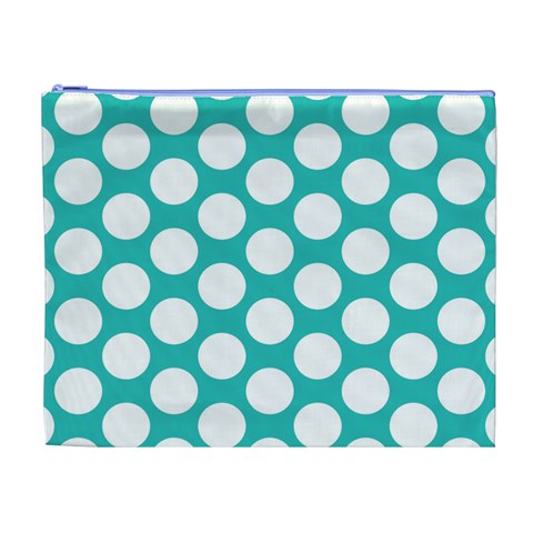 Turquoise Polkadot Pattern Cosmetic Bag (XL) from ArtsNow.com Front