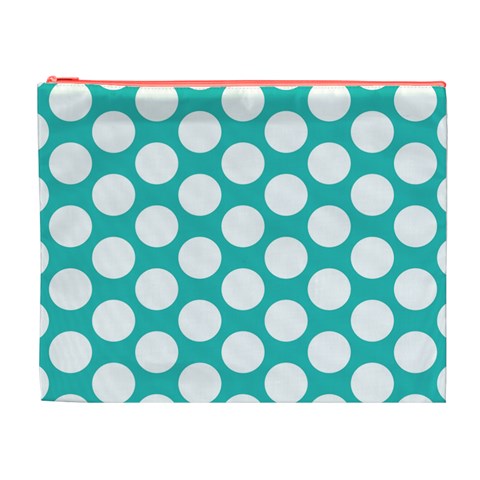 Turquoise Polkadot Pattern Cosmetic Bag (XL) from ArtsNow.com Front