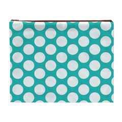 Turquoise Polkadot Pattern Cosmetic Bag (XL) from ArtsNow.com Front