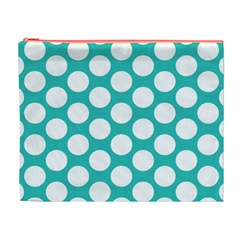 Turquoise Polkadot Pattern Cosmetic Bag (XL) from ArtsNow.com Front