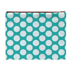 Turquoise Polkadot Pattern Cosmetic Bag (XL) from ArtsNow.com Back