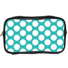 Turquoise Polkadot Pattern Travel Toiletry Bag (Two Sides) from ArtsNow.com Back