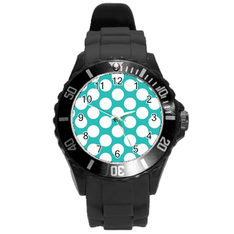 Turquoise Polkadot Pattern Plastic Sport Watch (Large) from ArtsNow.com Front