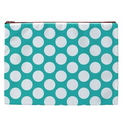 Turquoise Polkadot Pattern Cosmetic Bag (XXL) from ArtsNow.com Front