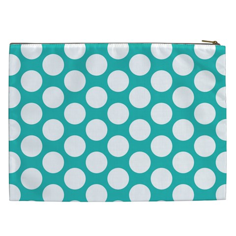 Turquoise Polkadot Pattern Cosmetic Bag (XXL) from ArtsNow.com Back