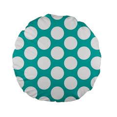 Turquoise Polkadot Pattern 15  Premium Round Cushion  from ArtsNow.com Back