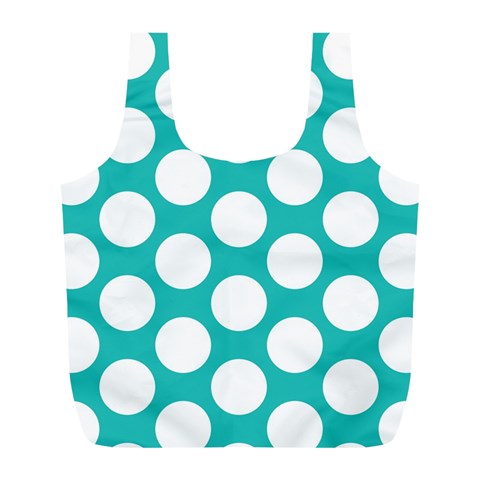 Turquoise Polkadot Pattern Reusable Bag (L) from ArtsNow.com Front